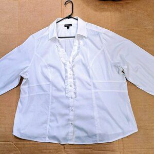 Fashion Bug Ruffle Long Sleeve Button Down Shirt/Blouse, White, Size 3X